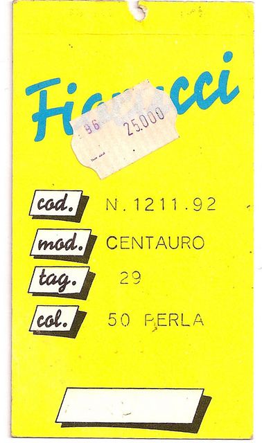 '70s Italian Fiorucci tag. 25,000 lira